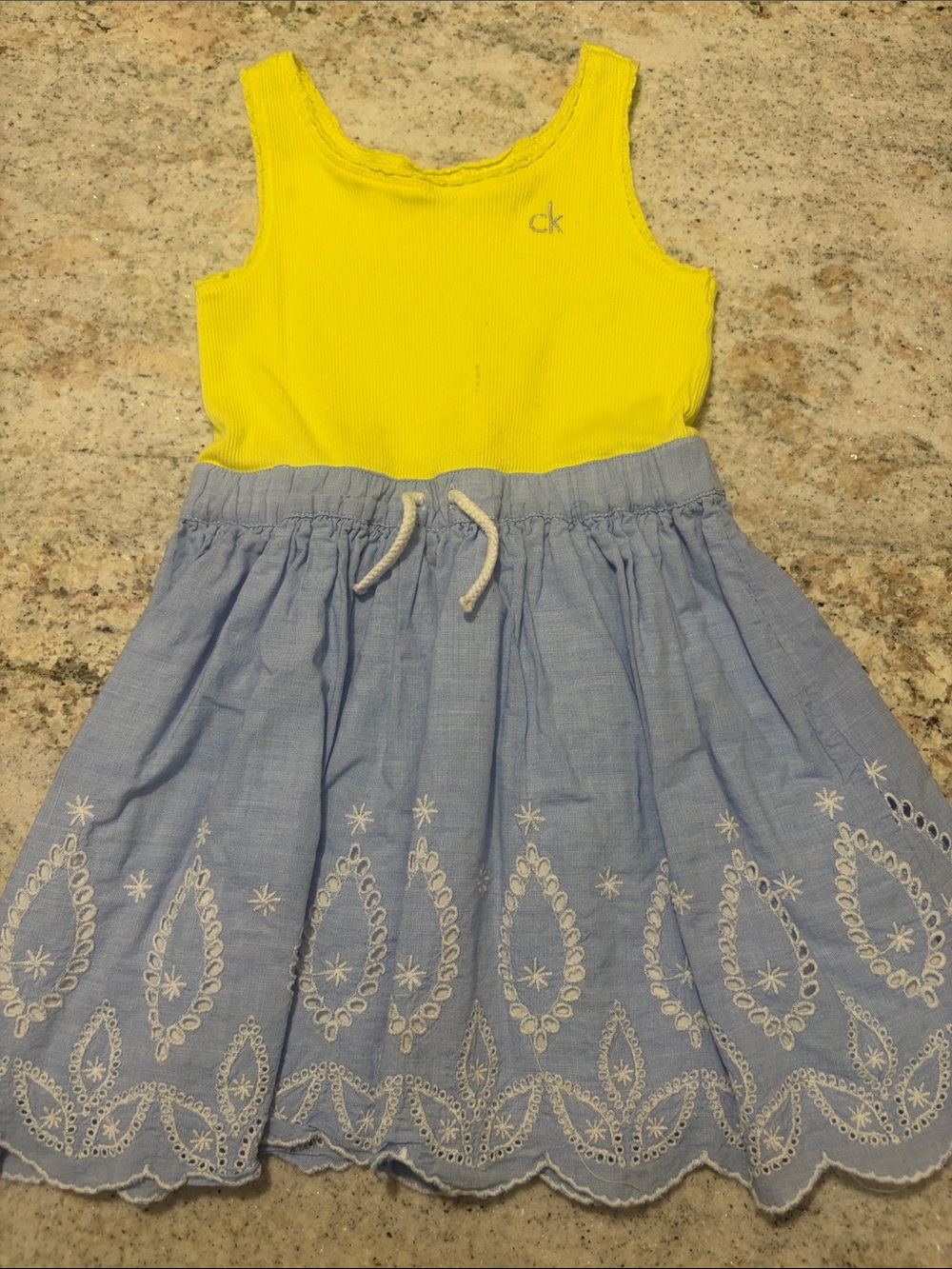 10/$30 Calvin Klein Yellow Tank Jean Embroidered Skirt Girls Dress